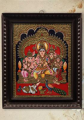 Lord Shiva Family Tanjore Painting 22K Gold Work