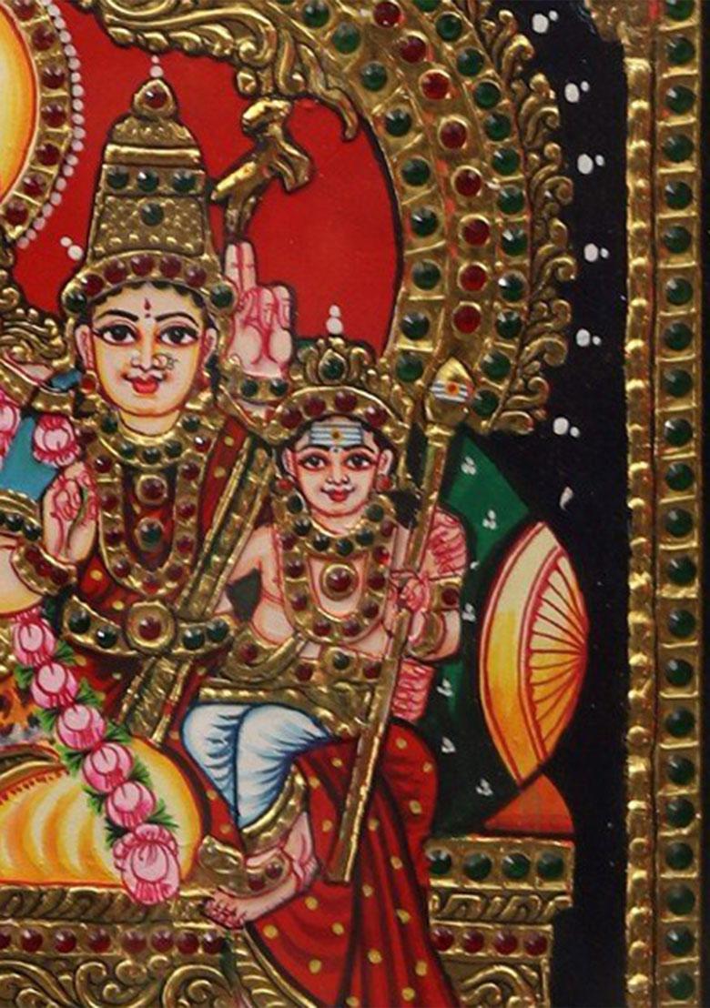 Lord Shiva Family Tanjore Painting 22K Gold Work