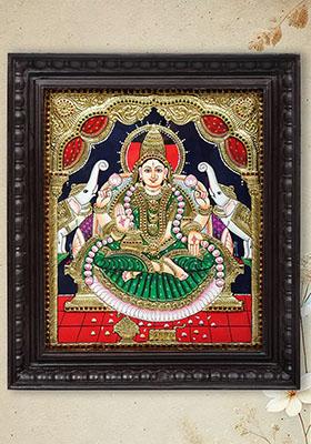 Padmasana Gajalakshmi Tanjore Painting 24K Gold Work