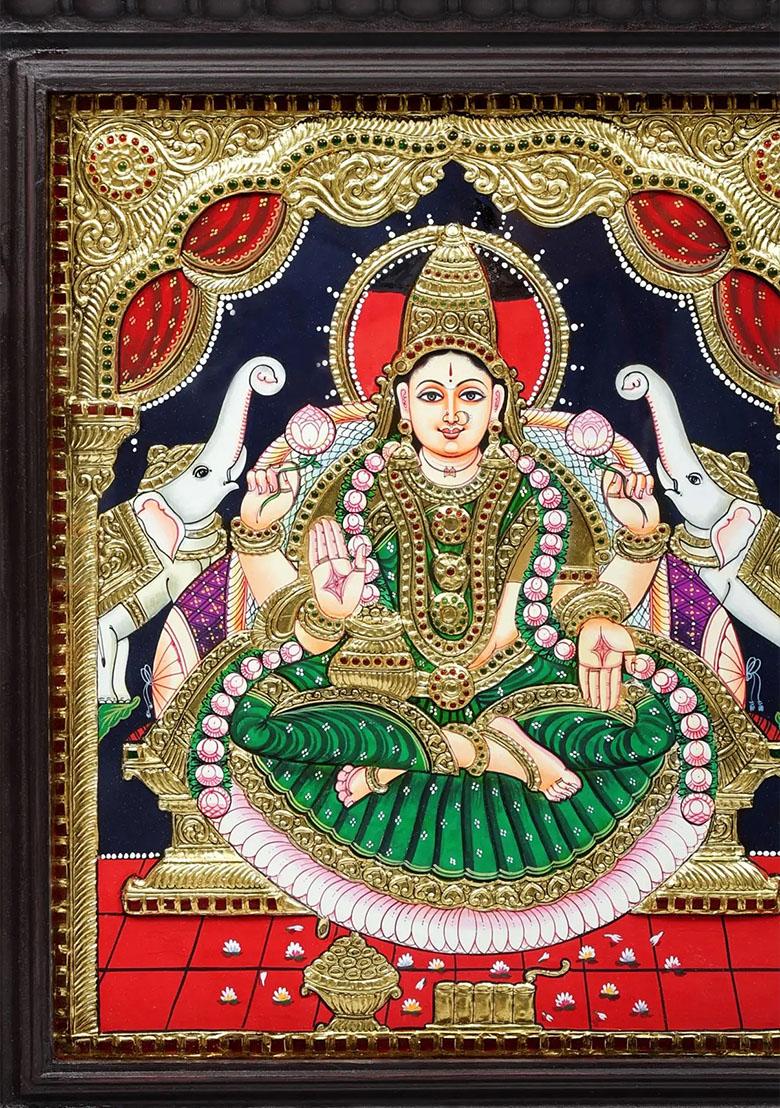 Padmasana Gajalakshmi Tanjore Painting 24K Gold Work
