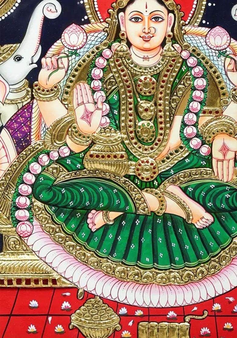 Padmasana Gajalakshmi Tanjore Painting 24K Gold Work