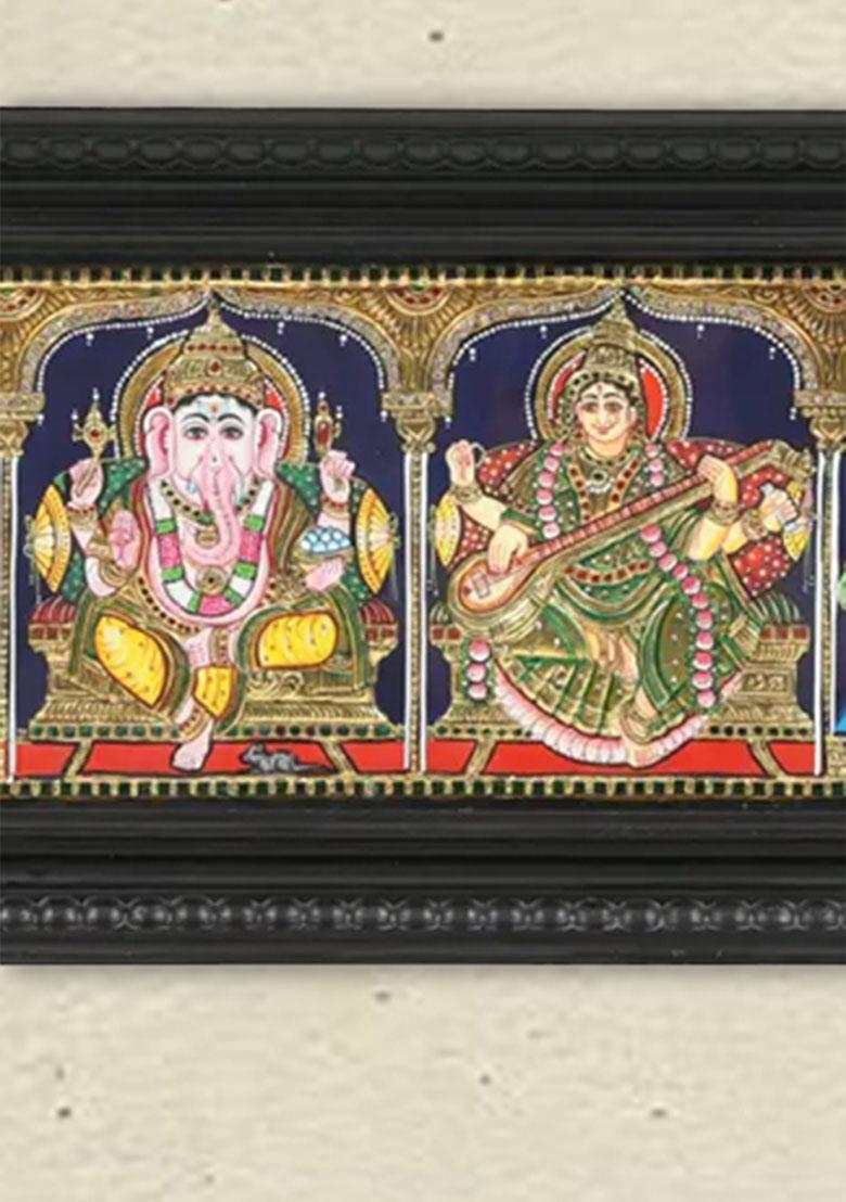 Gods And Goddesses Tanjore Painting For Puja Room 22K Gold Work