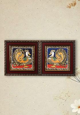 Pair Of Peacock Annam Tanjore Painting 22K Gold Work