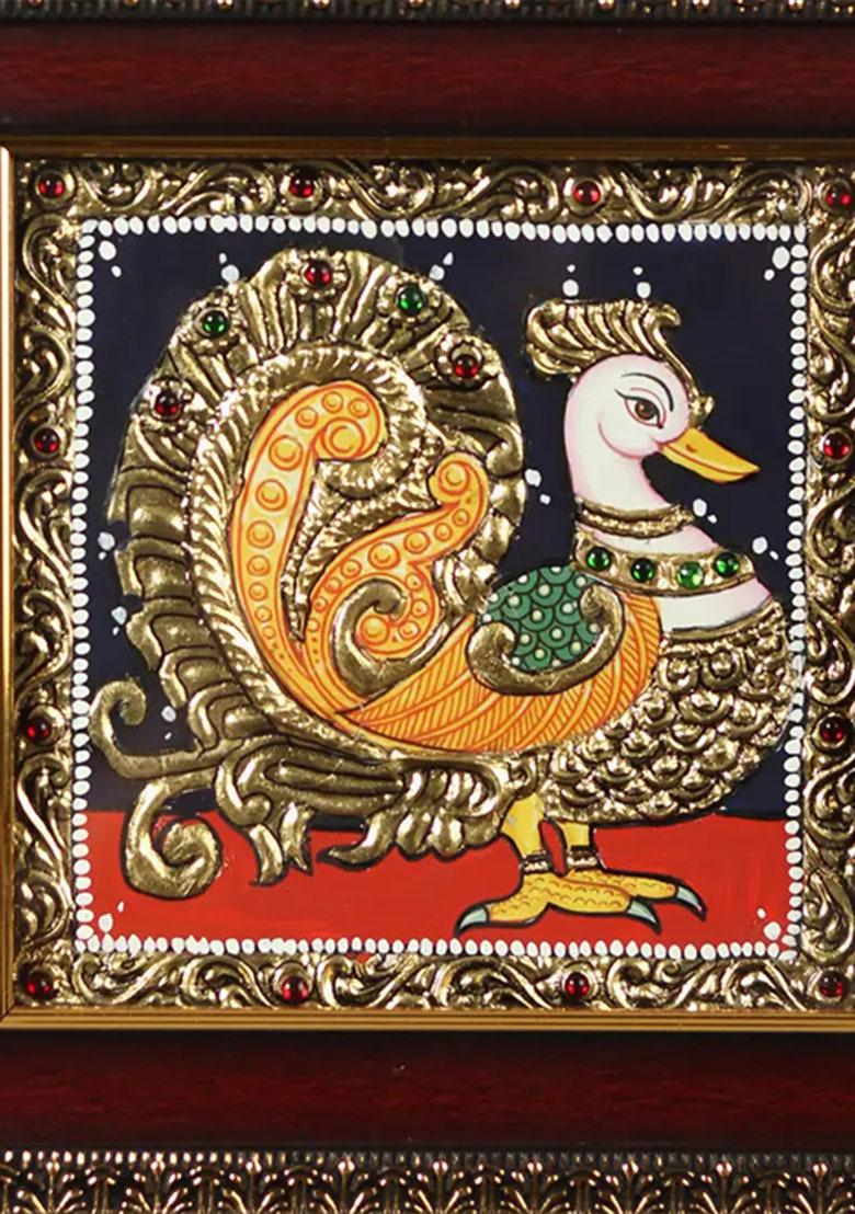Pair Of Peacock Annam Tanjore Painting 22K Gold Work