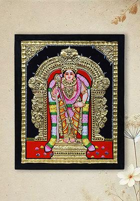 Standing Lord Murugan Tanjore Painting 24K Gold Work