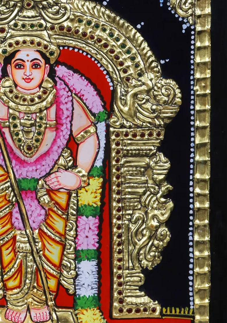 Standing Lord Murugan Tanjore Painting 24K Gold Work