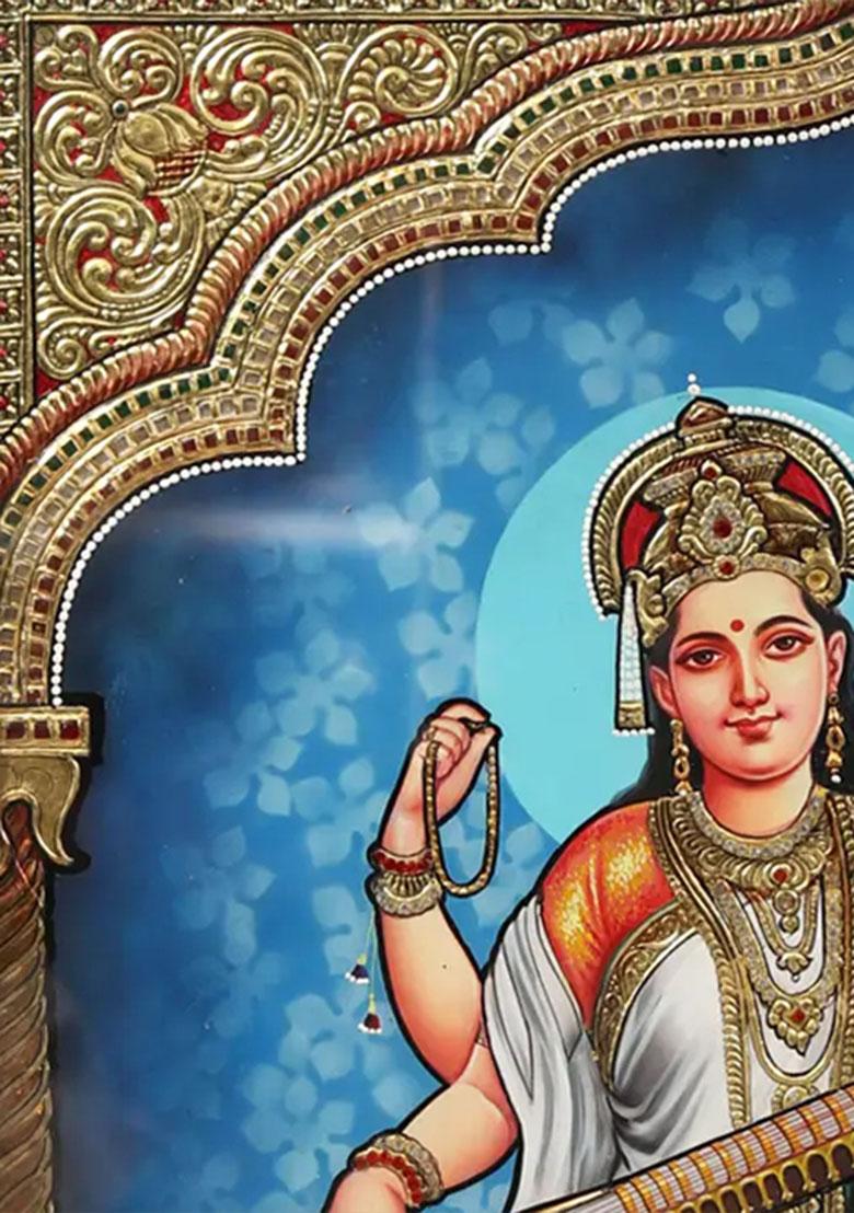 Devi Saraswati Goddess Of Knowledge Tanjore Painting