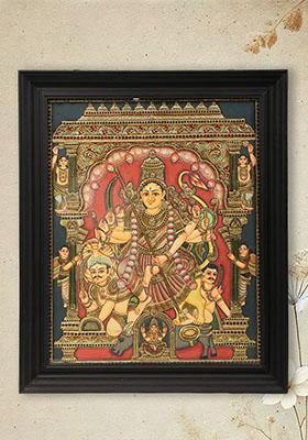 Goddess Durga Tanjore Painting Elegant Embellishments