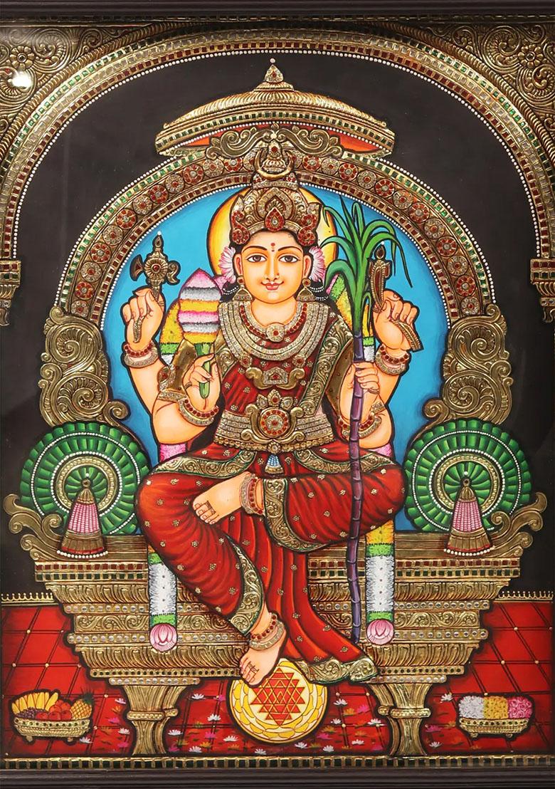 Goddess Rajarajeshvari Kamakshi Tanjore Painting Indian Art