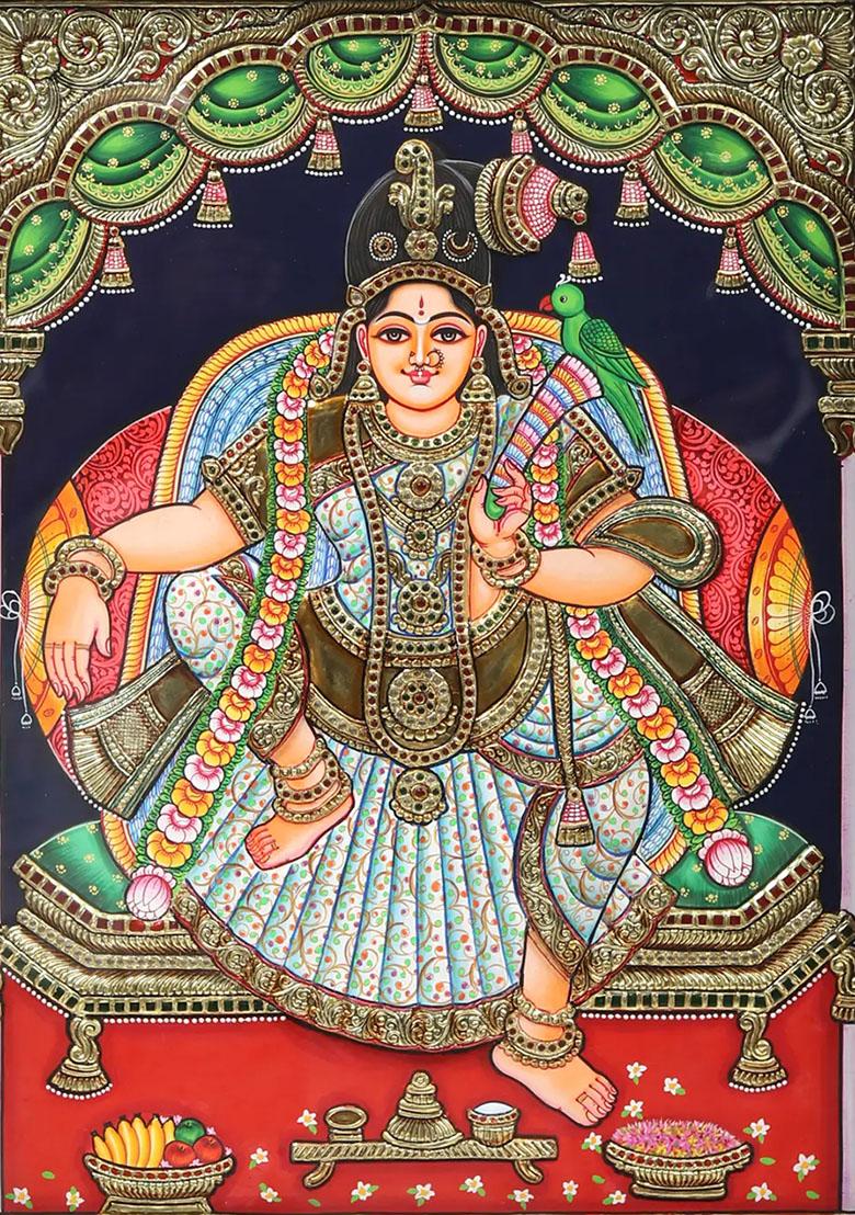 Sitting Goddess Andal Tanjore Painting South Indian Art