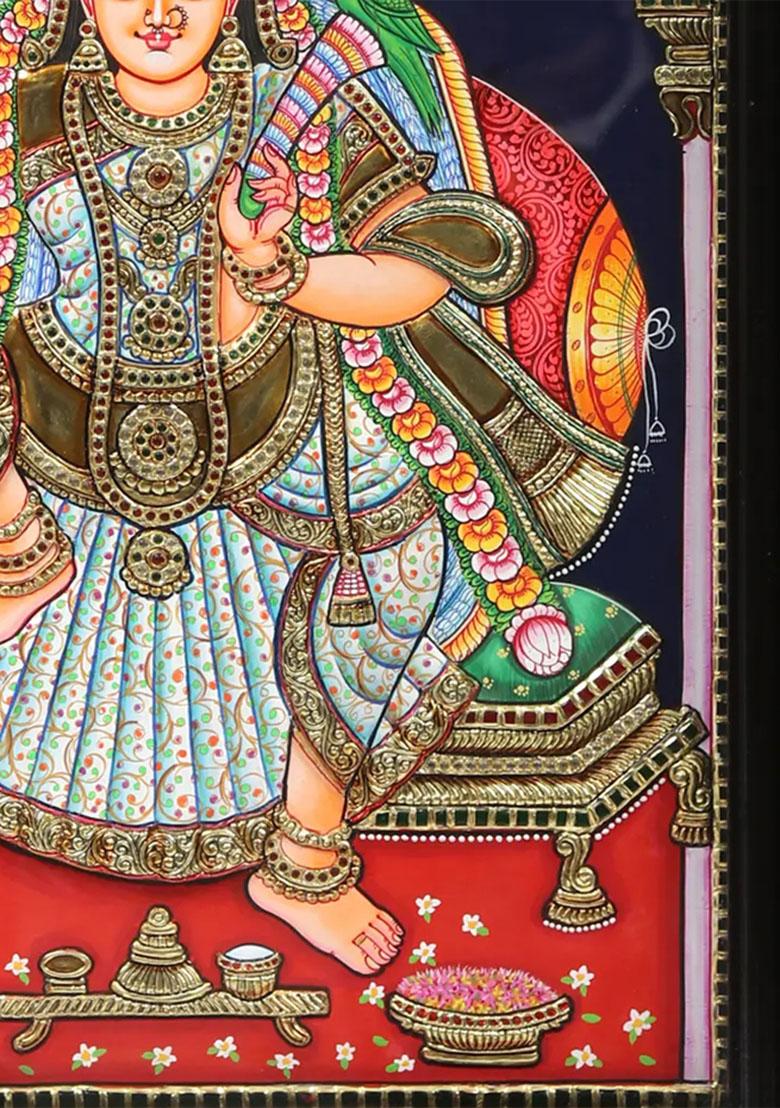 Sitting Goddess Andal Tanjore Painting South Indian Art