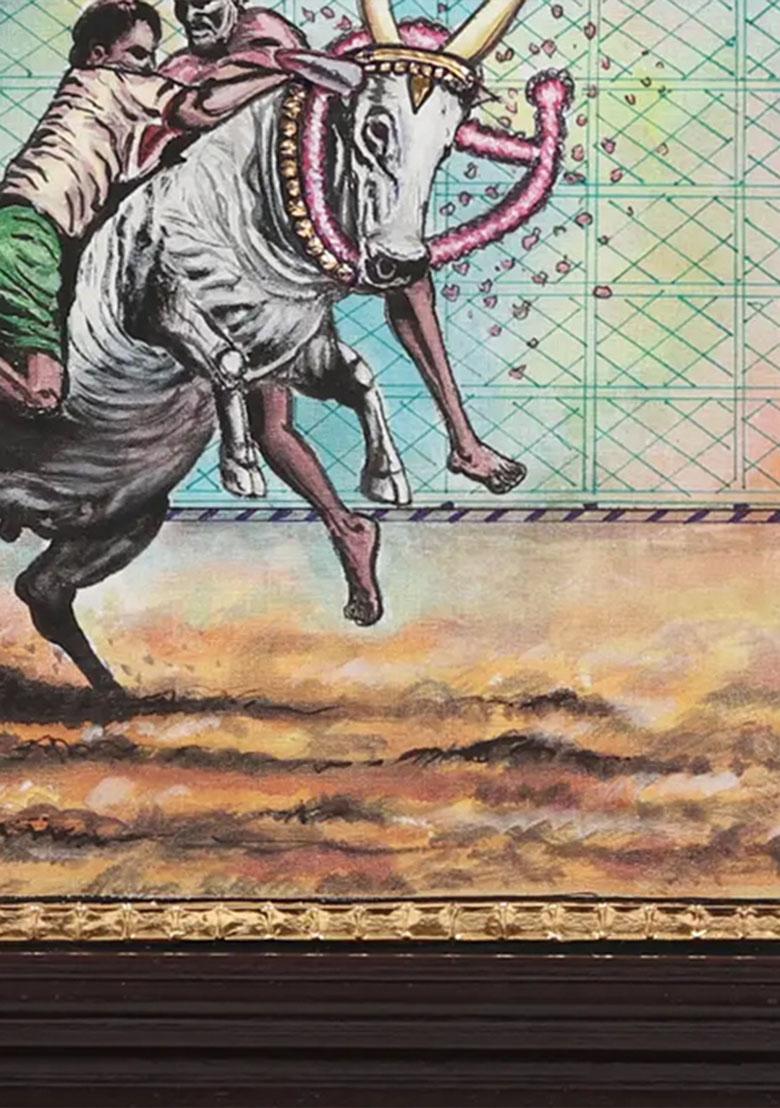 Jallikattu Tanjore Painting South Indian Cultural Art