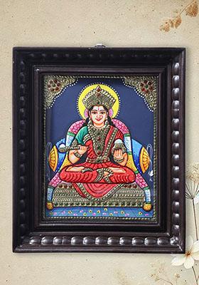 Goddess Annapurna Tanjore Painting With Teakwood Frame South Indian Art