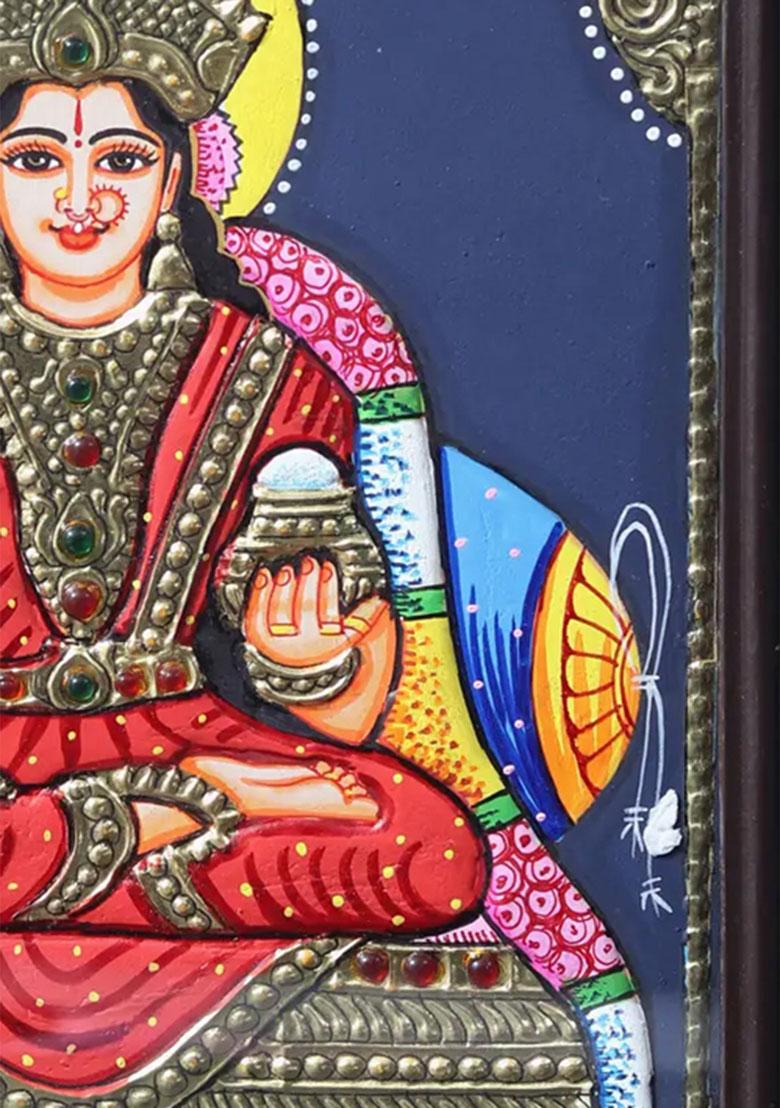 Goddess Annapurna Tanjore Painting With Teakwood Frame South Indian Art