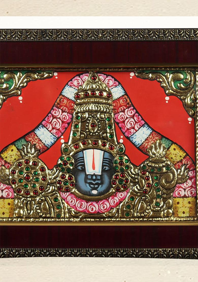 Lord Venkateswara Bust Tanjore Painting South Indian Art