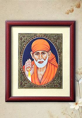 Shirdi Sai Baba Tanjore Painting With Wooden Frame South Indian Art