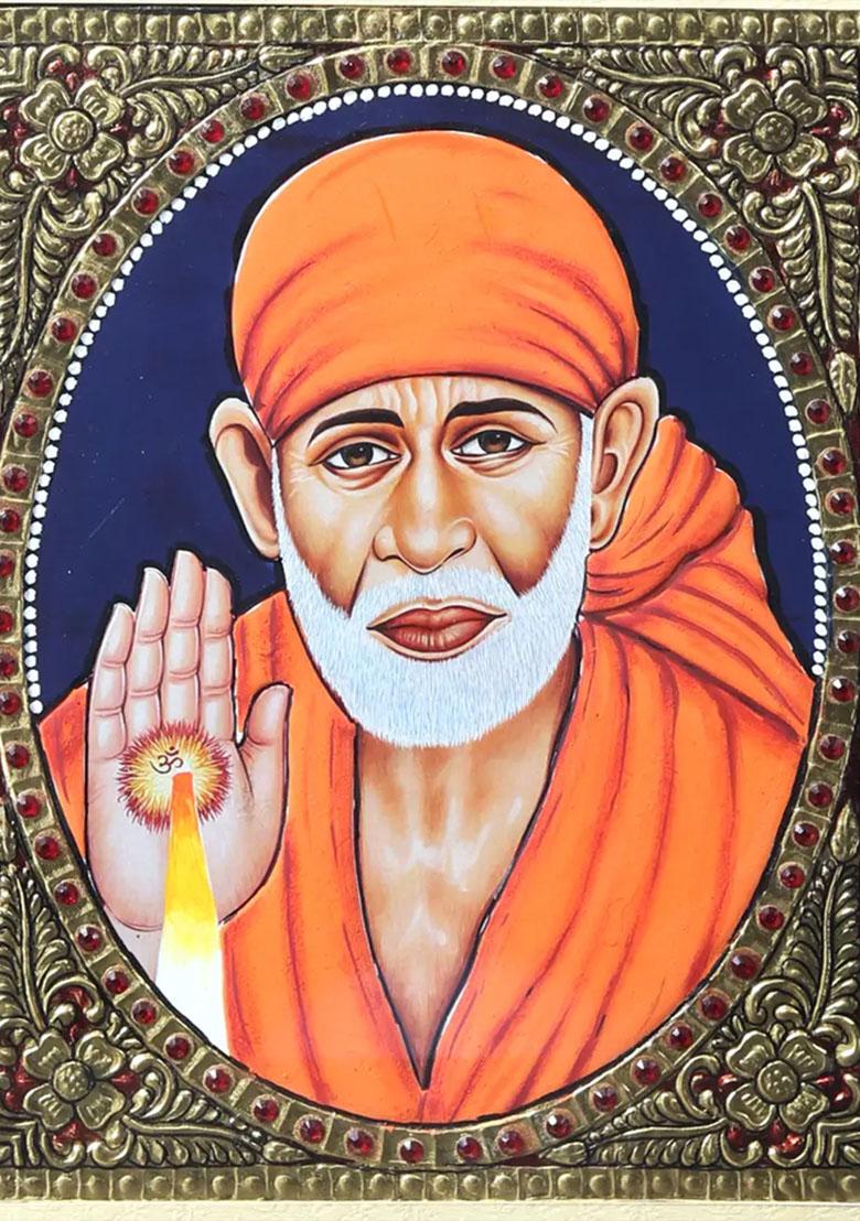 Shirdi Sai Baba Tanjore Painting With Wooden Frame South Indian Art
