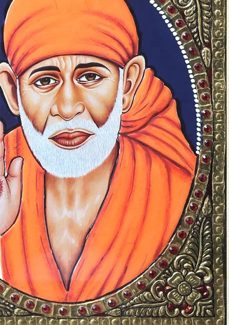 Shirdi Sai Baba Tanjore Painting With Wooden Frame South Indian Art