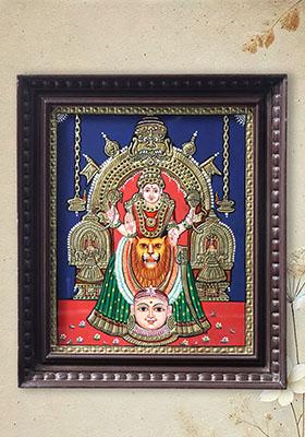 Kollur Mookambika Devi Tanjore Painting With Teakwood Frame South Indian Art