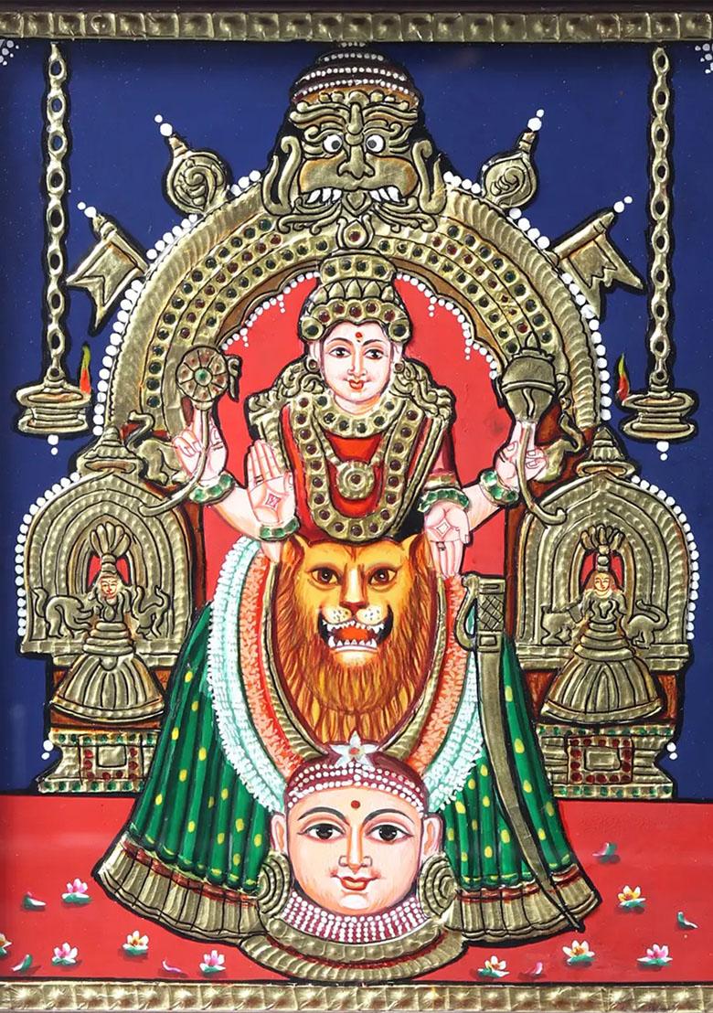 Kollur Mookambika Devi Tanjore Painting With Teakwood Frame South Indian Art