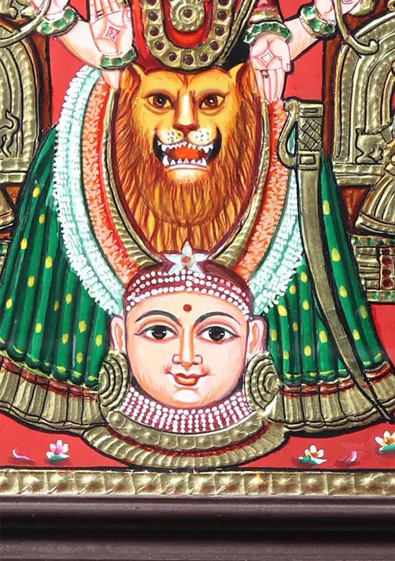 Kollur Mookambika Devi Tanjore Painting With Teakwood Frame South Indian Art