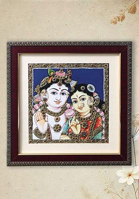 Divine Pair Of Radha Krishna Tanjore Painting South Indian Art