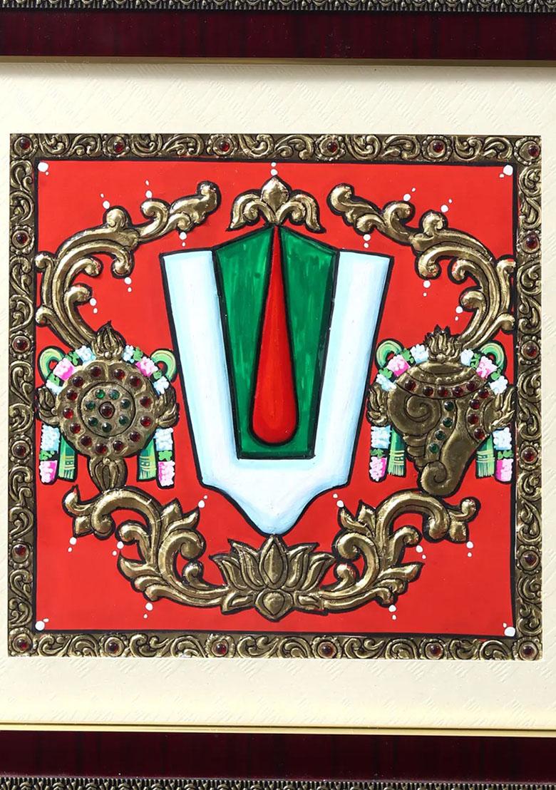 Vaishnava Symbols Chakra Shankh And Tilak Tanjore Painting South Indian Art