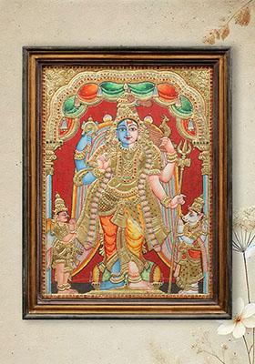 Harihara Tanjore Painting With Teakwood Frame South Indian Art