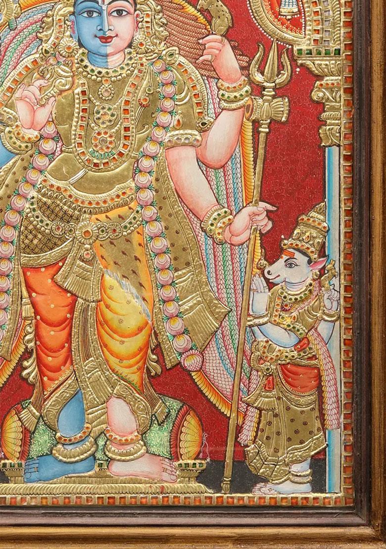 Harihara Tanjore Painting With Teakwood Frame South Indian Art