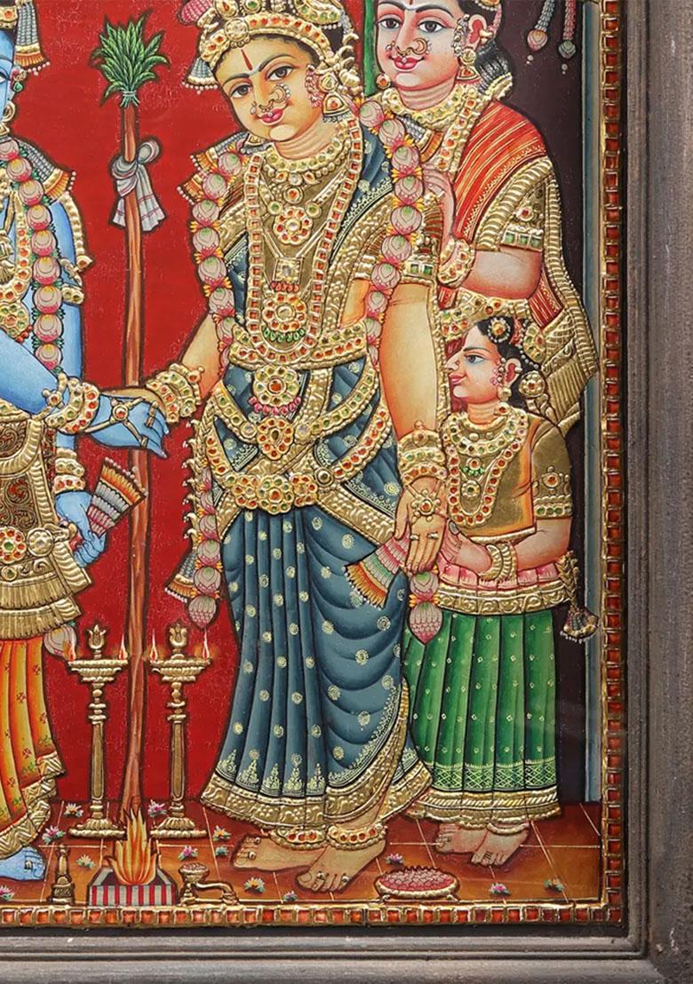 Rukmini Tanjore Painting With Teakwood Frame South Indian Art