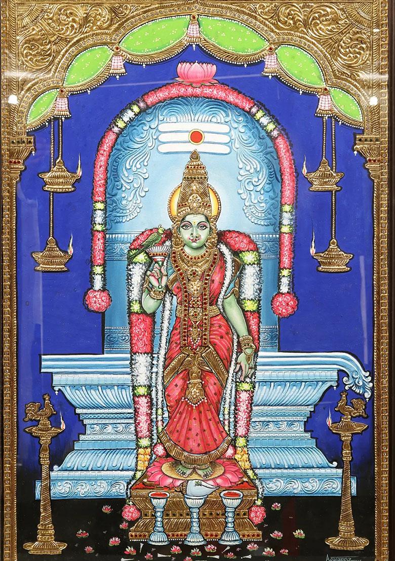 Goddess Meenakshi Tanjore Painting South Indian Art