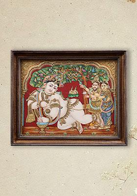 Bal Krishna Tanjore Painting With Vintage Teakwood Frame Divine Art For Home Decor