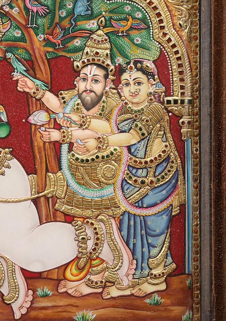 Bal Krishna Tanjore Painting With Vintage Teakwood Frame Divine Art For Home Decor