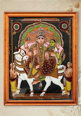 Pradosha Moorthy Glass Painting Divine Shiva Parvati Art For Spiritual Decor