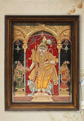 Rajamannar Rajagopalaswamy Tanjore Painting With Vintage Teakwood Frame Indian Art