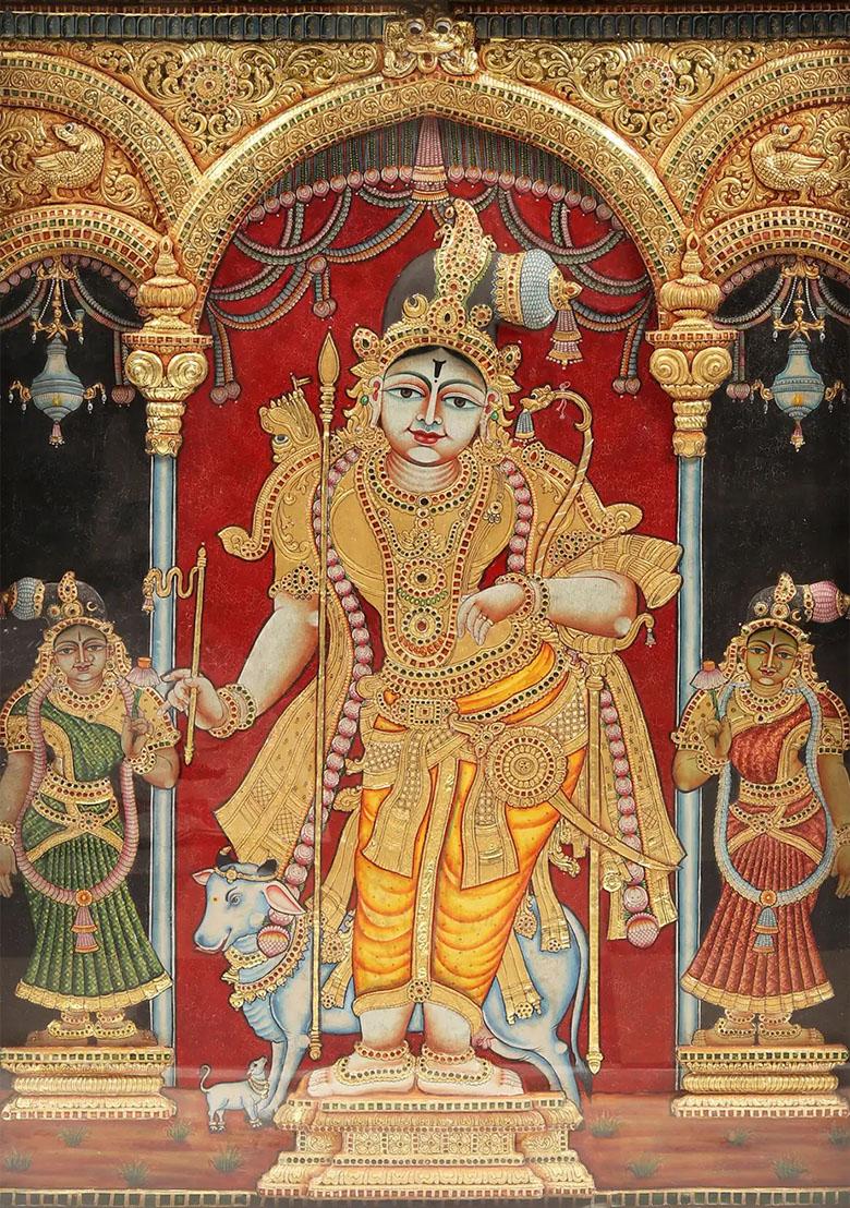 Rajamannar Rajagopalaswamy Tanjore Painting With Vintage Teakwood Frame Indian Art