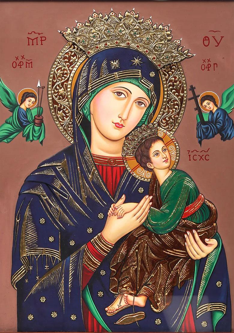 Mother Mary With Jesus Tanjore Painting With 22K Gold Workframed Divine Art