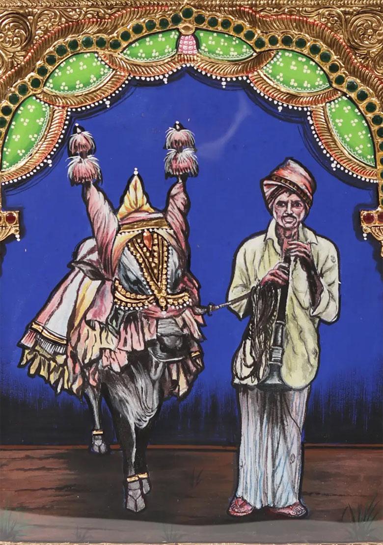 Framed Tanjore Painting Depicting Vanishing Folk Culture Cultural Heritage Art