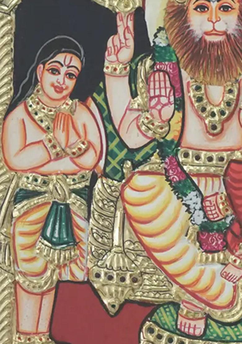 Tanjore Painting Of Lakshmi Narasimha With Bhakta Prahalad