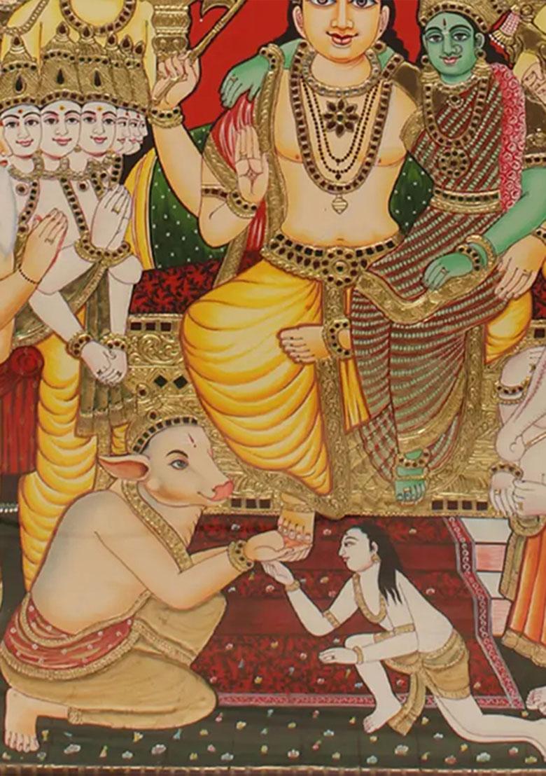 Shiva Darbar Tanjore Painting Artwork Teakwood Frame