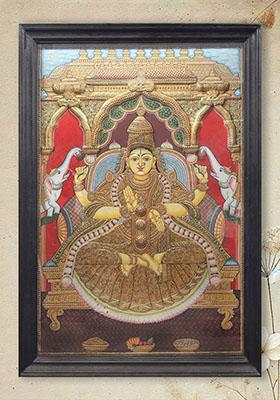 Super Large Goddess Gajalakshmi Tanjore Painting Artwork