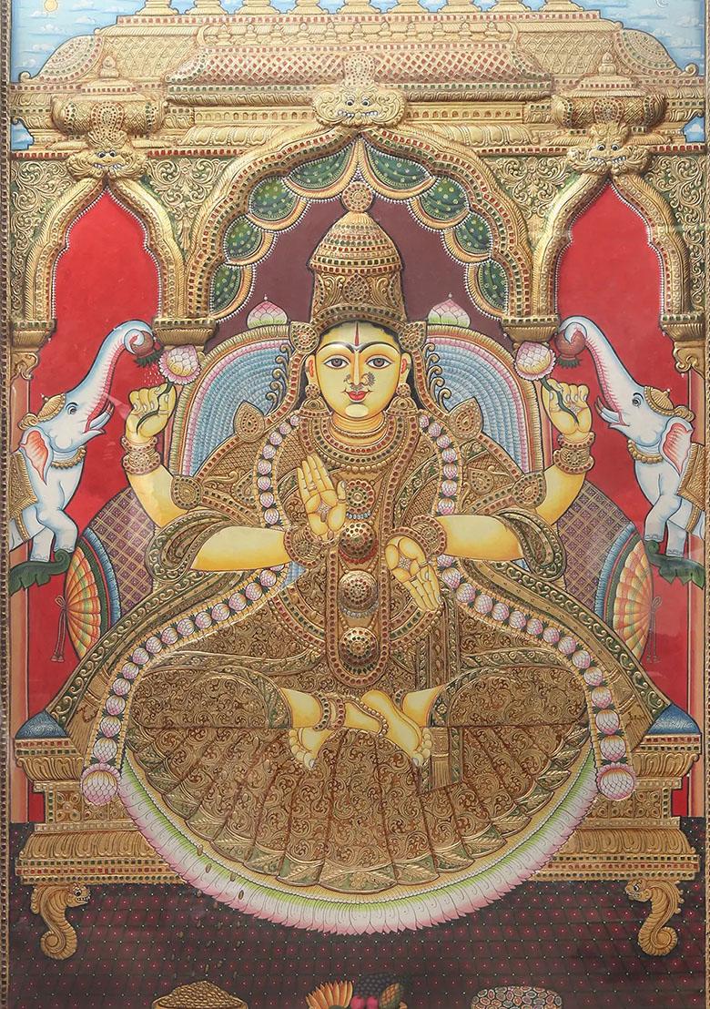 Super Large Goddess Gajalakshmi Tanjore Painting Artwork