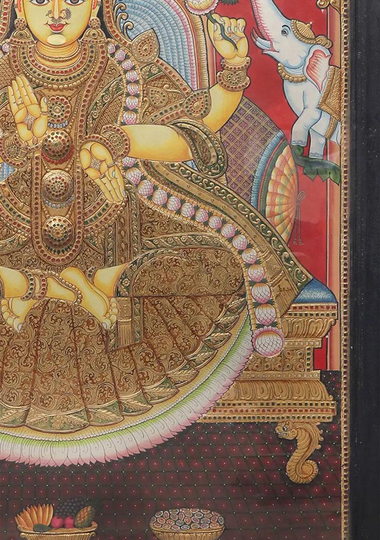 Super Large Goddess Gajalakshmi Tanjore Painting Artwork