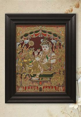 Darbar Krishna Tanjore Painting Artwork