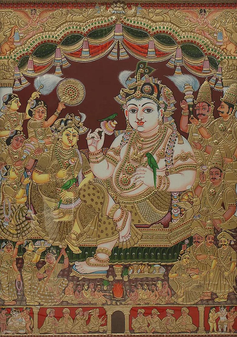 Darbar Krishna Tanjore Painting Artwork