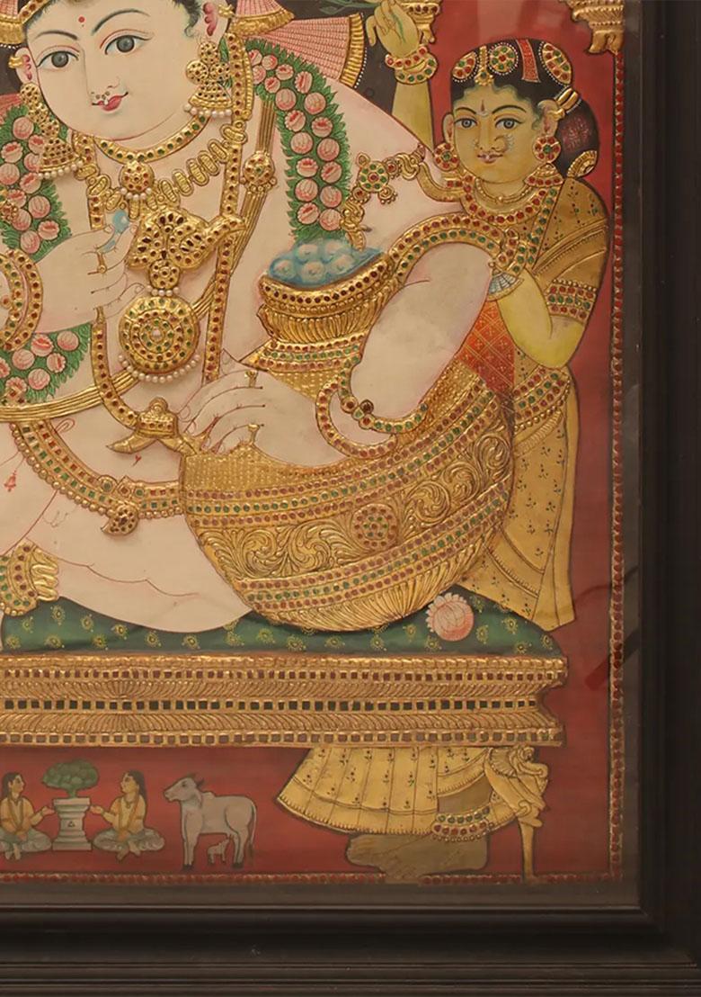 Butter Krishna Embossed Tanjore Painting Artwork In 24Karat Gold