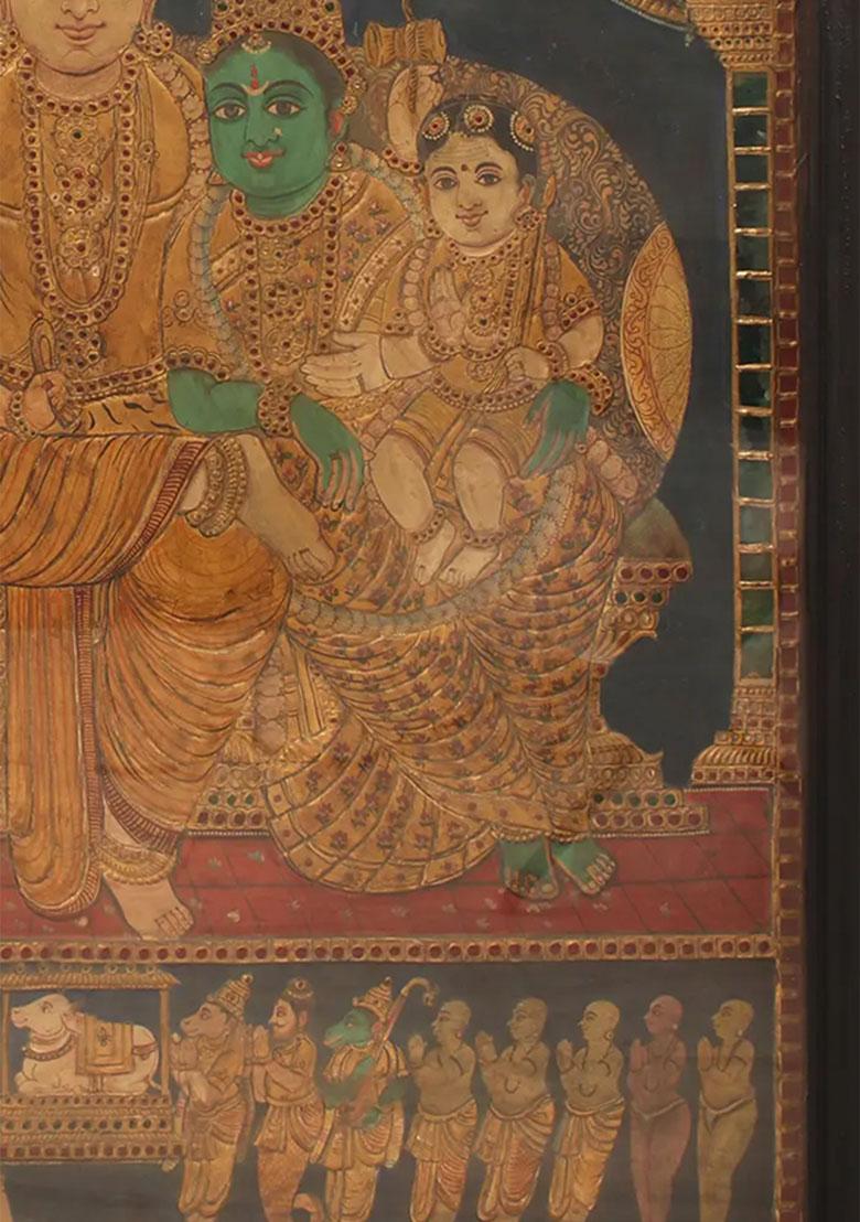 Lord Shiva Family Tanjore Artwork Embossed Painting With 24Karat Gold