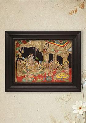 Darbar Krishna Tanjore Painting And 24Karat Gold Embossed Artwork