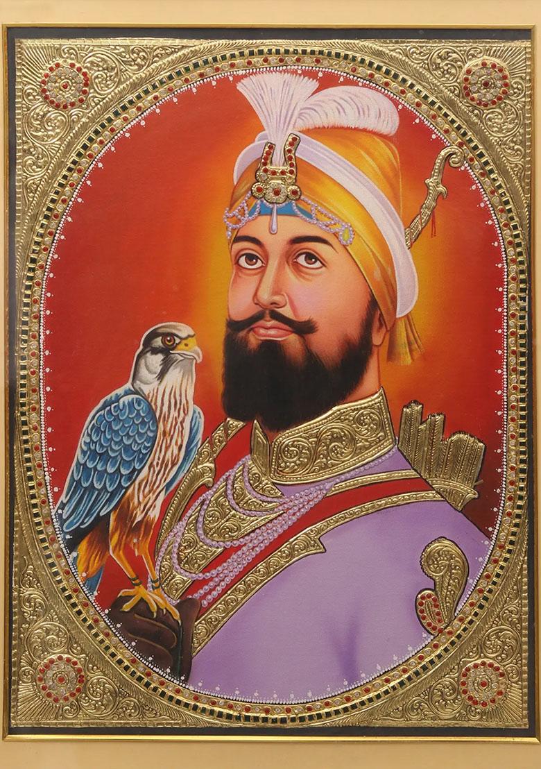 Guru Gobind Singh Ji Tanjore Painting And 24Karat Gold Embossed Artwork