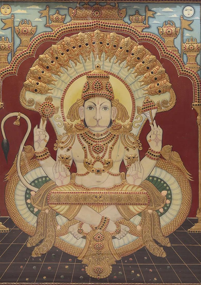 Lord Hanuman Tanjore Painting And 24Karat Gold Embossed Artwork